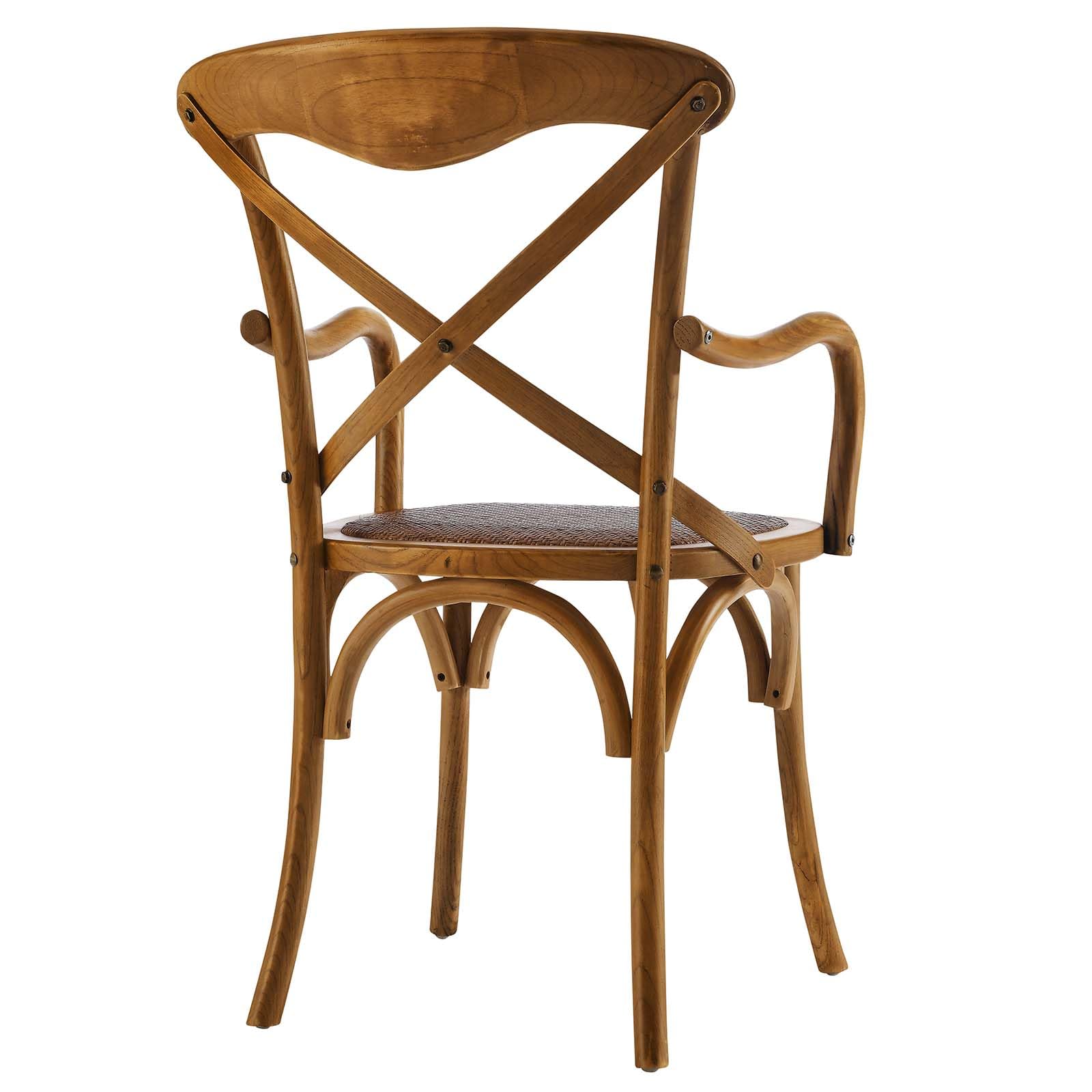 Modway Gear Rustic Modern Farmhouse Elm Wood Rattan Dining Armchair In Walnut