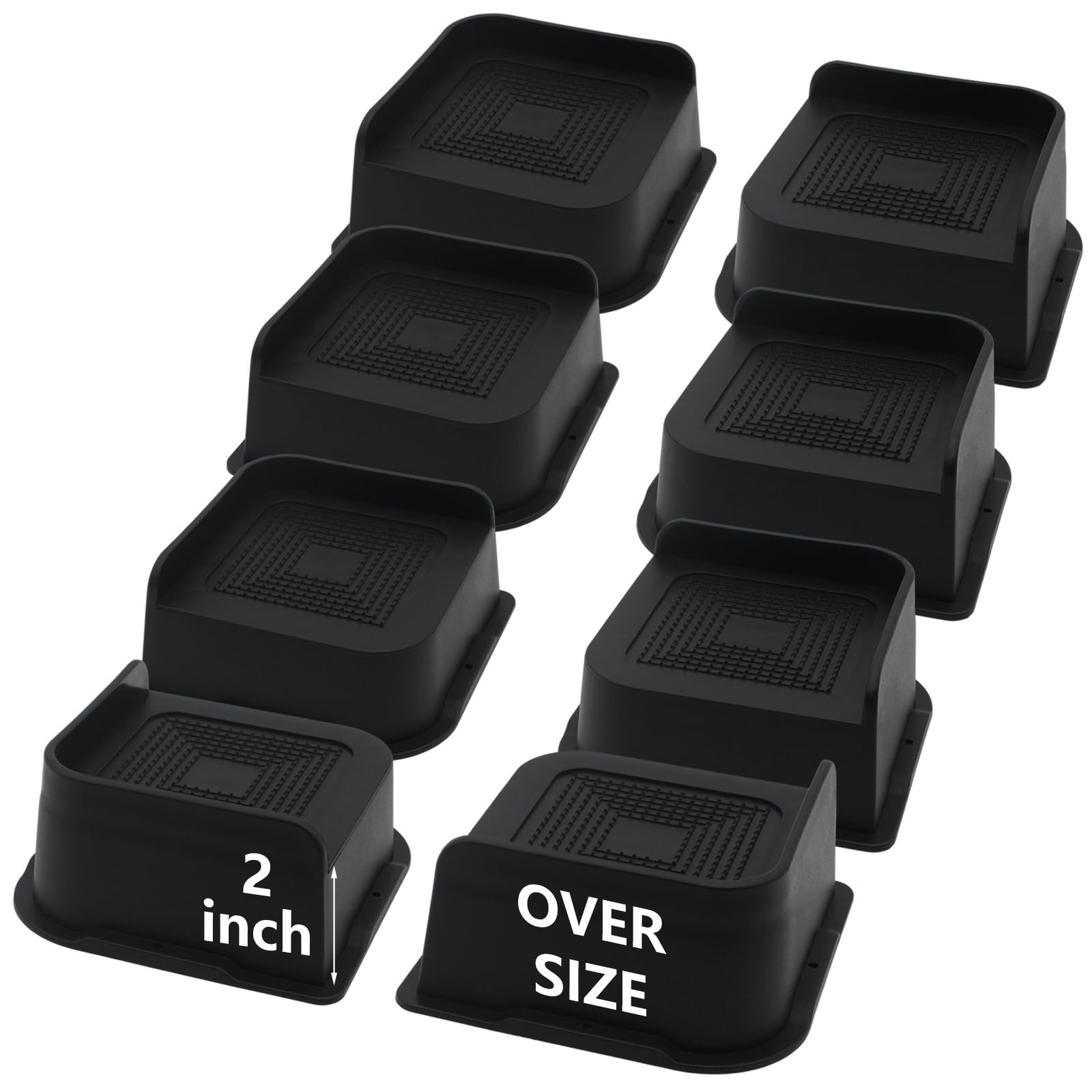 Hanihua 8 Pack Bed Risers 2 Inch Heavy Duty, Oversized Furniture Risers, Black Bed Lifts Risers For Table, Sofa, Chair, Couch, D