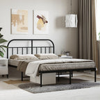 vidaXL Black Metal Bed Frame with Headboard - 53.9"x74.8", Traditional Powder-Coated Steel Construction, with Metal Slats and Center Legs, Extra Under-Bed Storage Space