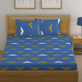 Huesland By Ahmedabad Cotton 144 Tc Cotton Bedsheet For Double Bed With 2 Pillow Covers  Blue, White & Green