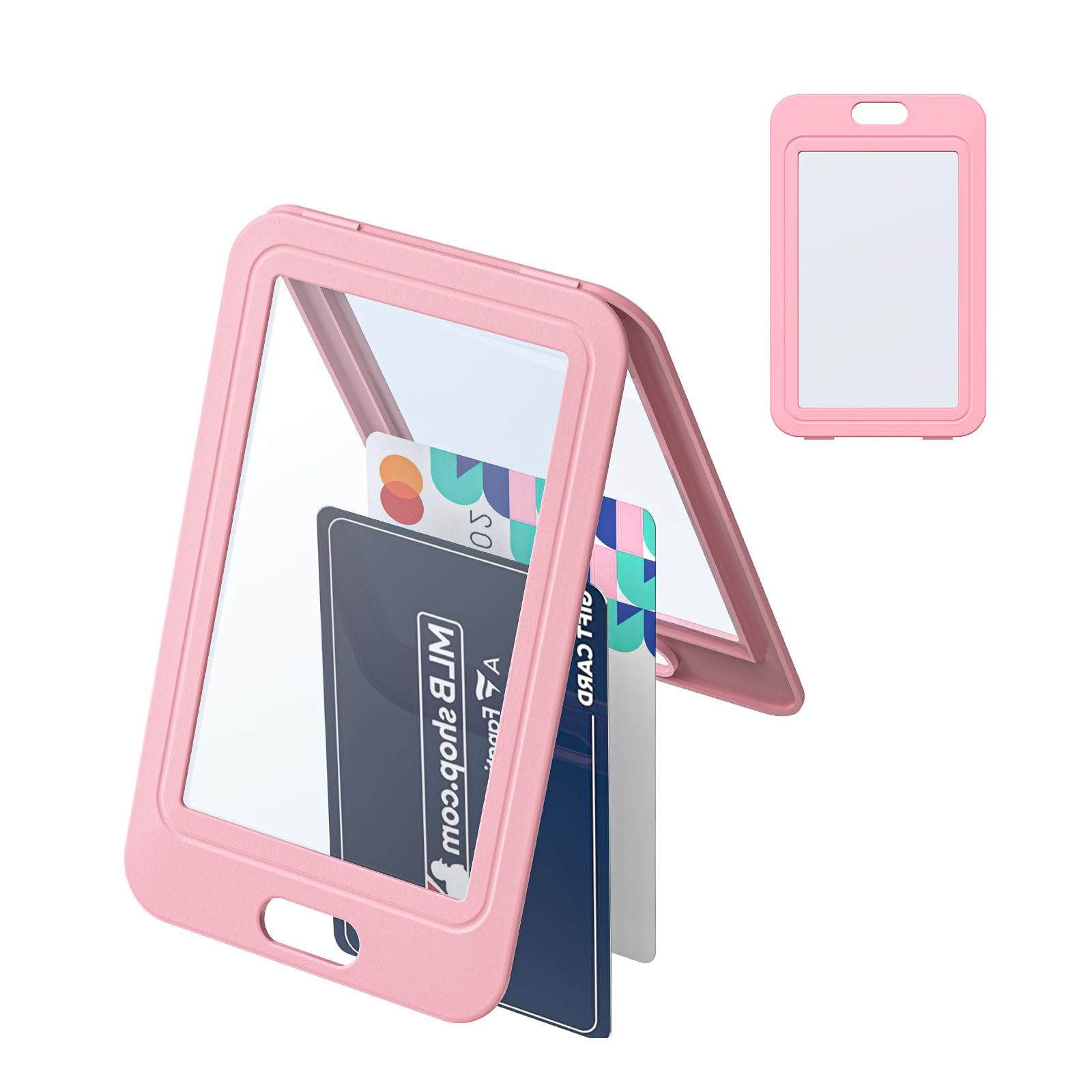 Uniclife 1 Pack Id Badge Holder With Double-Sided Windows Vertical Hard Plastic Case Pink Card Protector Pouch For Office School