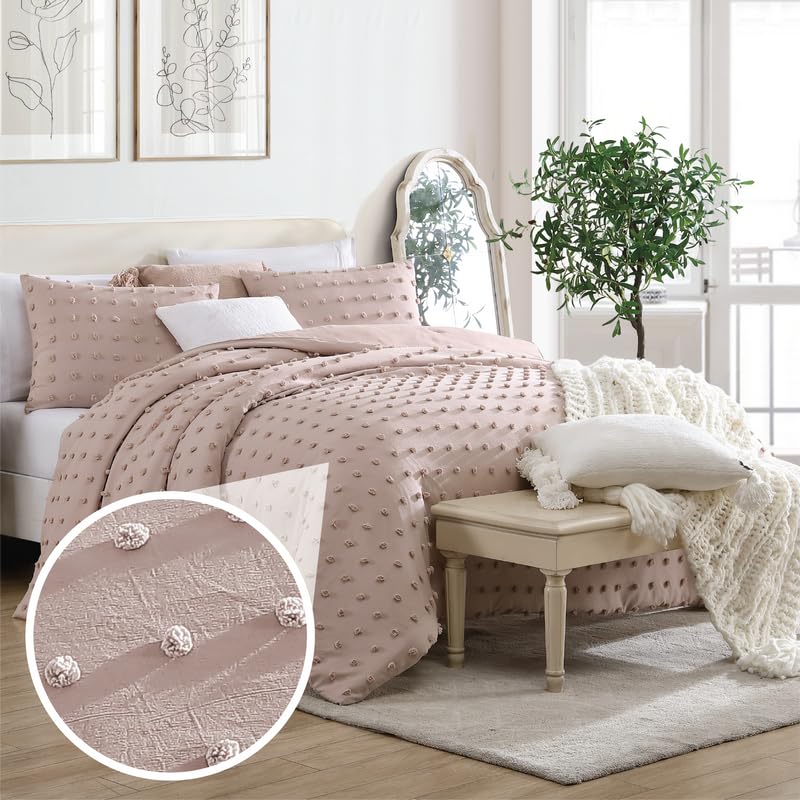 Swift Home Twin/Twinxl Blush 2-Piece Down Alternative Comforter Set Bedding Pom Pom All-Season, Machine Washable