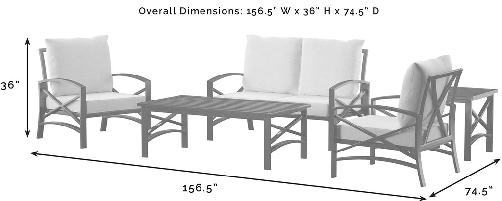 Crosley Furniture Ko60015Bz-Mi Kaplan Outdoor Metal 5-Piece Seating Set (Loveseat, 2 Arm Chair, Side And Coffee Table), Oiled Bronze With Mist Cushions