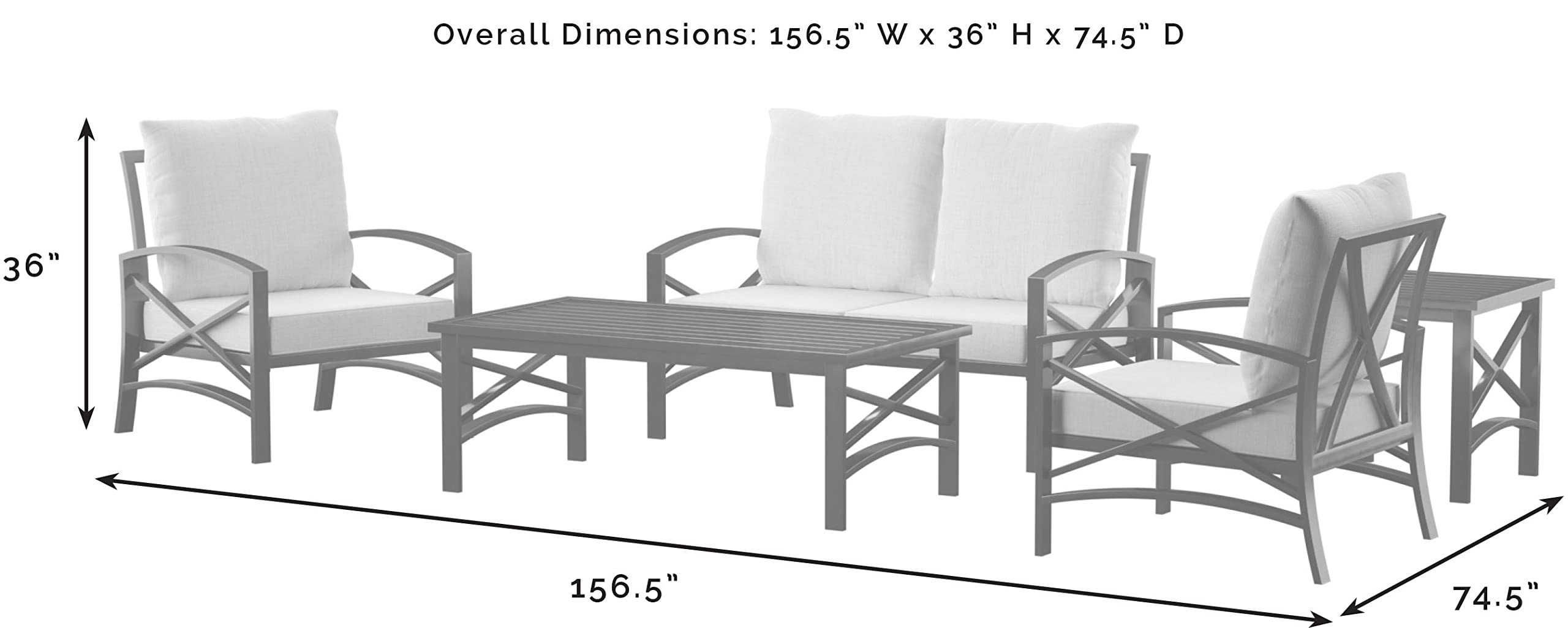 Crosley Furniture Ko60015Bz-Mi Kaplan Outdoor Metal 5-Piece Seating Set (Loveseat, 2 Arm Chair, Side And Coffee Table), Oiled Bronze With Mist Cushions