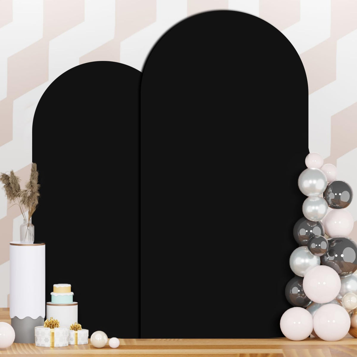 Patydest Black Wedding Arch Cover Set Of 2 Arch Cover Backdrop Fabric 7.2Ft 6Ft Spandex Fit Backdrop Cover For Arch Stand Arches