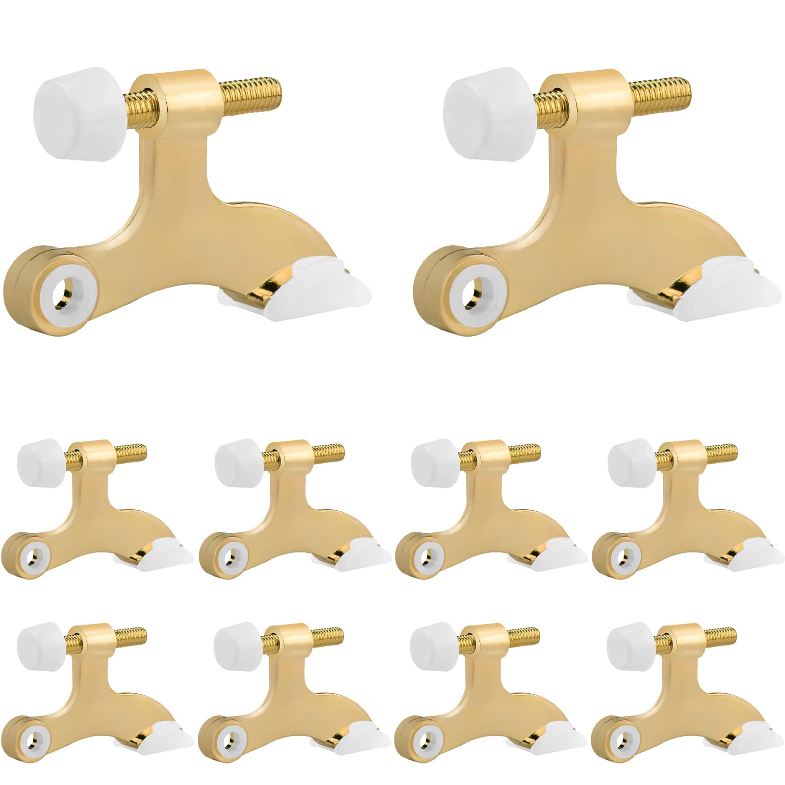 Obtanim 8 Pack Hinge Pin Door Stopper Heavy Duty Metal Adjustable Door Stops With Rubber Bumper Tips (Gold)