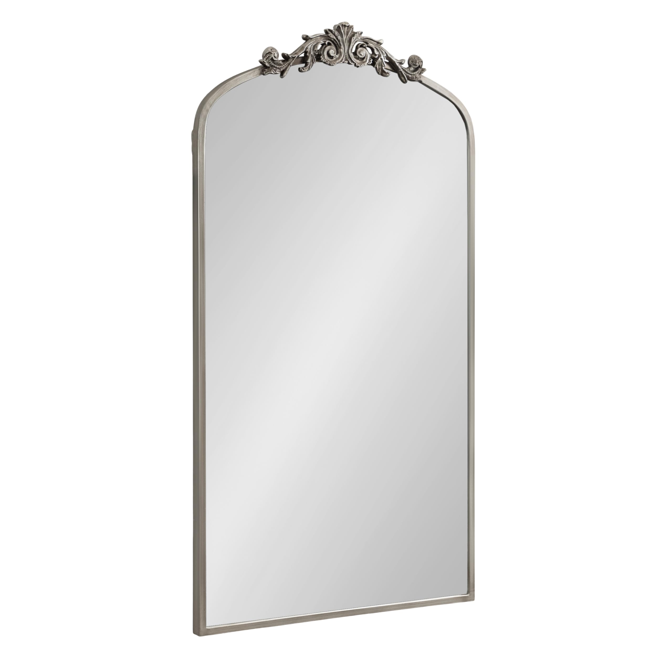 Kate and Laurel Arendahl Glam Arched Tall Panel Mirror, 24 x 42, Silver, Traditional Baroque Large Body Wall Mirror with Ornate 