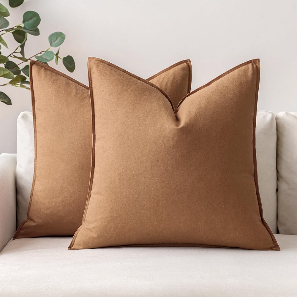 Miulee Pack Of 2 Brown Linen Pillow Covers 24X24 Inch Decorative Couch Throw Pillow Covers Spring Cushion Covers Modern Farmhous