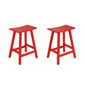 Costaelm All-Weather Bar Stools Set Of 2, 24' Height Outdoor Bar Stools, Adirondack Poly Patio Bar Stool For Patio, Deck, Kitchen Counter And Garden, Red