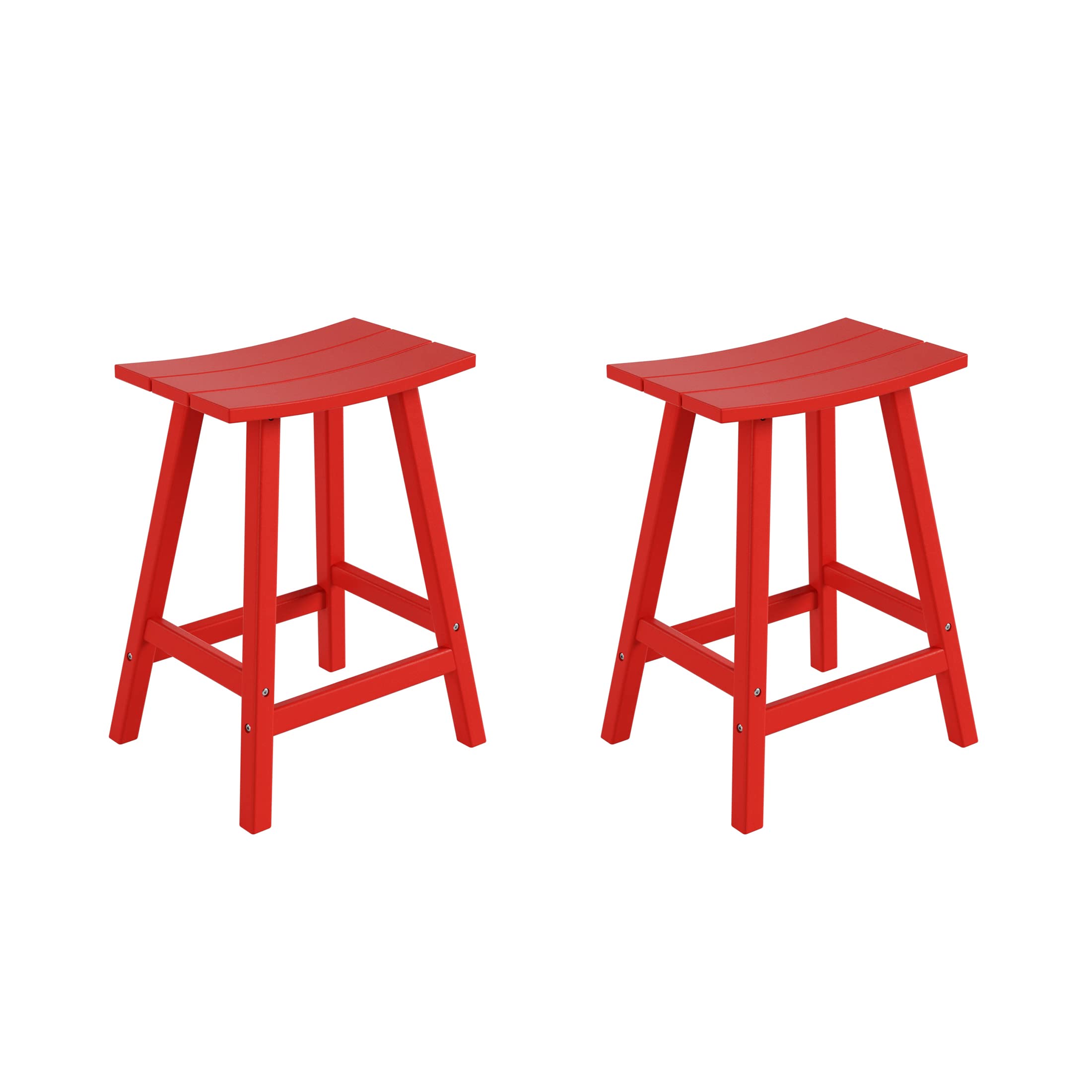 Costaelm All-Weather Bar Stools Set Of 2, 24' Height Outdoor Bar Stools, Adirondack Poly Patio Bar Stool For Patio, Deck, Kitchen Counter And Garden, Red