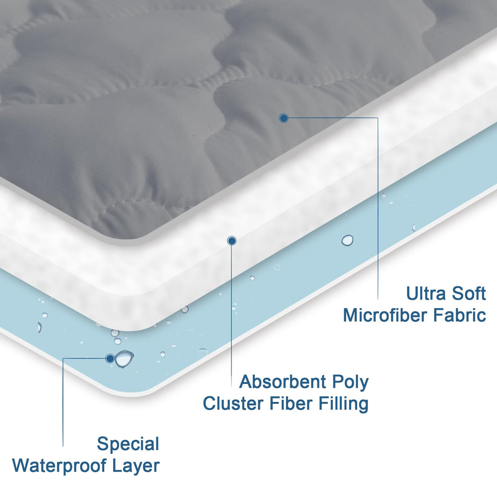 Twin Mattres Protector Pad Waterproof Quilted, Breathable & Cooling Twin Size Mattress Topper Cover Fitted For Kids With Deep Po