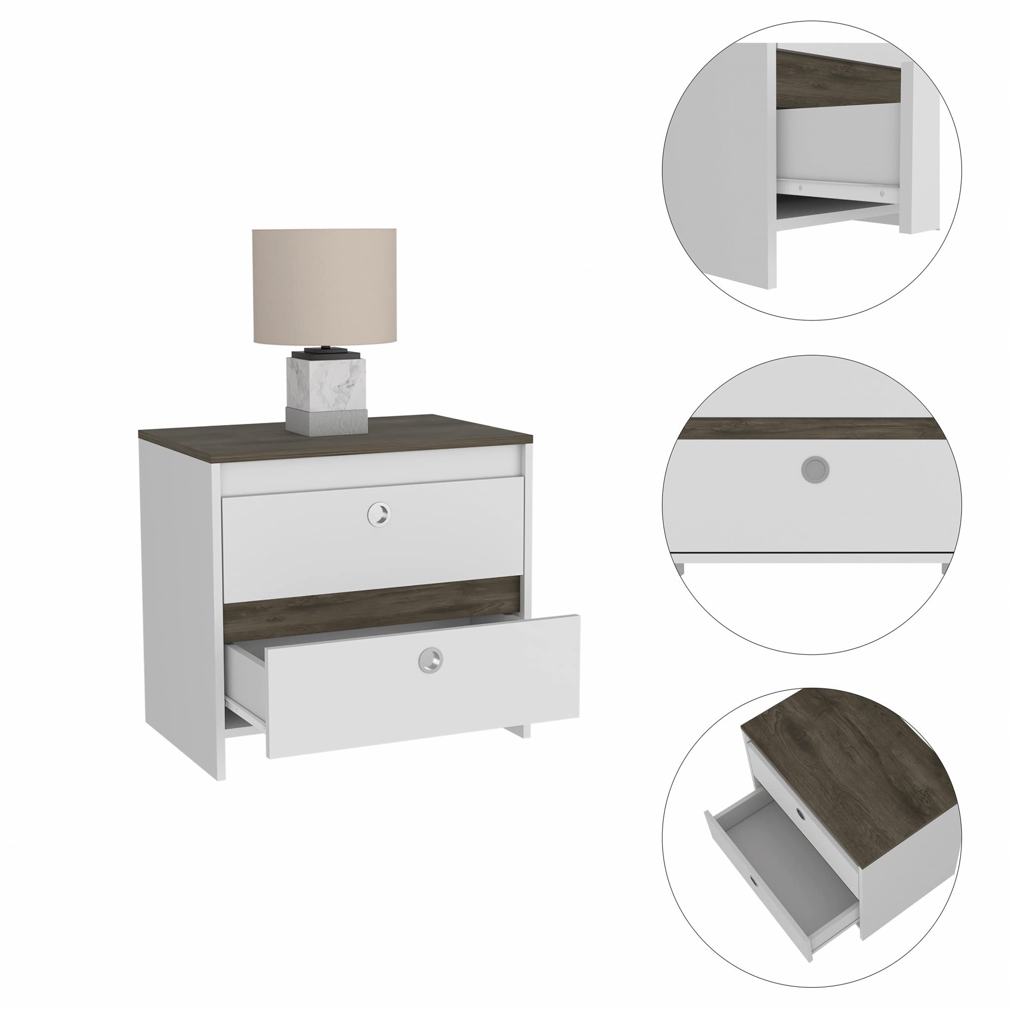 HomeRoots White- Dark Brown Modern and Minimalist White and Dark Brown Board Nightstand