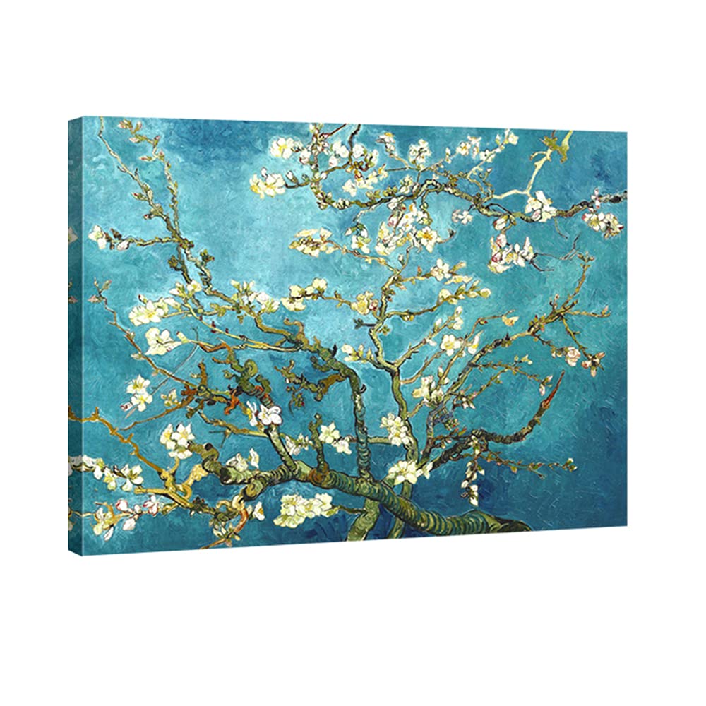 Wieco Art Flowers Paintings Canvas Wall Art for Living Room Bedroom Home Office Decorations Large Almond Blossom by Vincent Van 