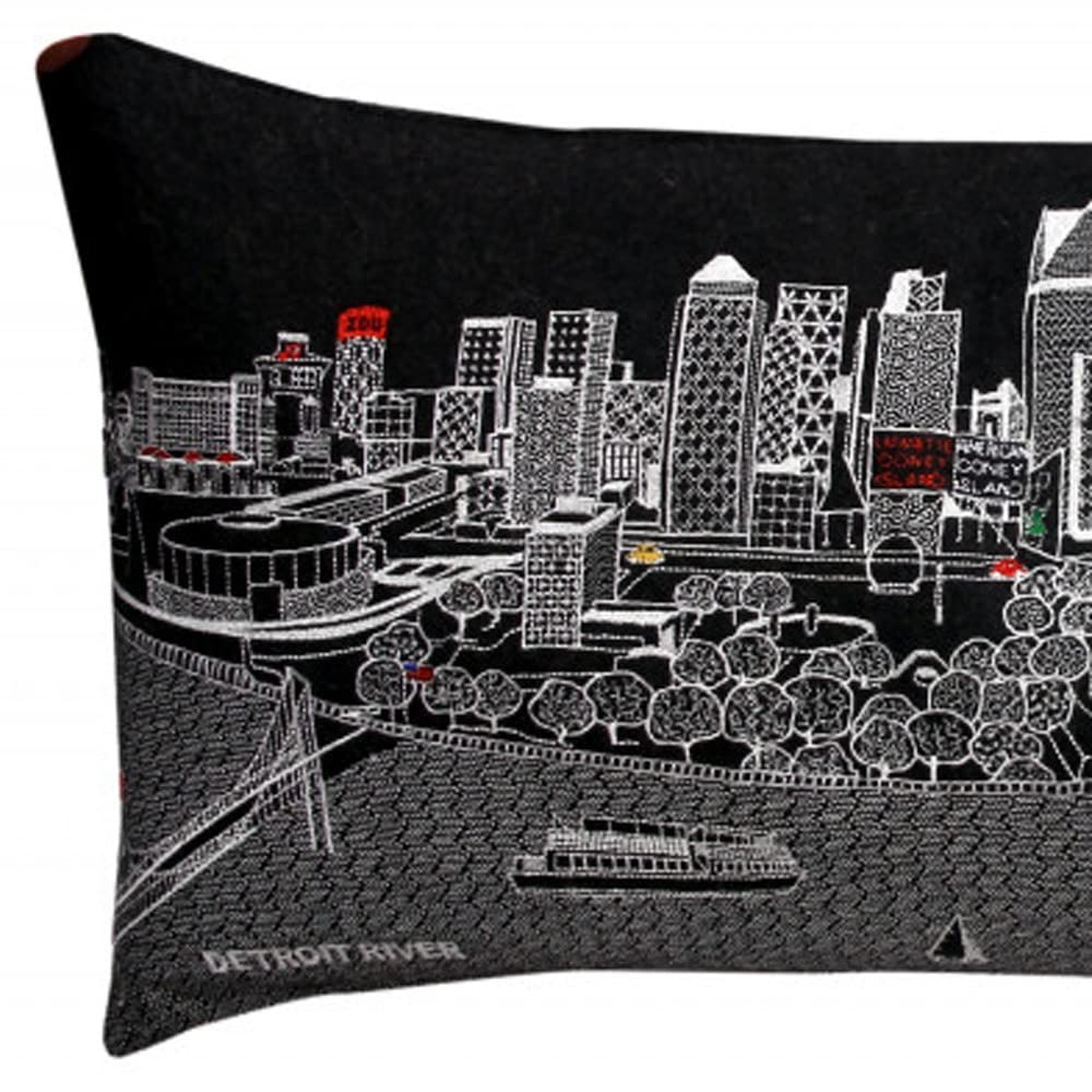 HomeRoots Grey 35' Black Detroit Nighttime Skyline Lumbar Decorative Pillow