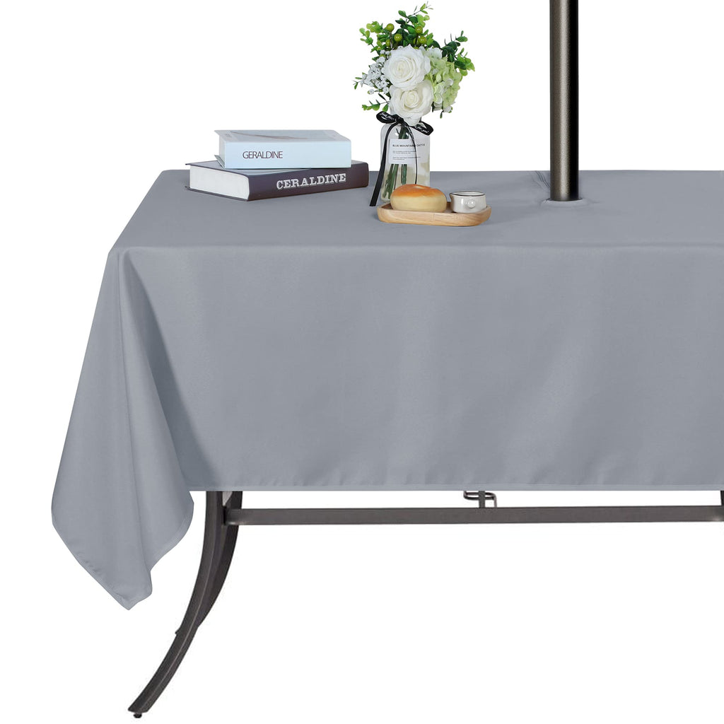 Saraflora Outdoor And Indoor Tablecloth -60X84 Inch Silver, Wrinkle Free Washable Waterproof Table Cloth With Umbrella Hole And Zipper Rectangle Table Cover For Spring/Summer/Patio/Picnic/Bbqs/Party