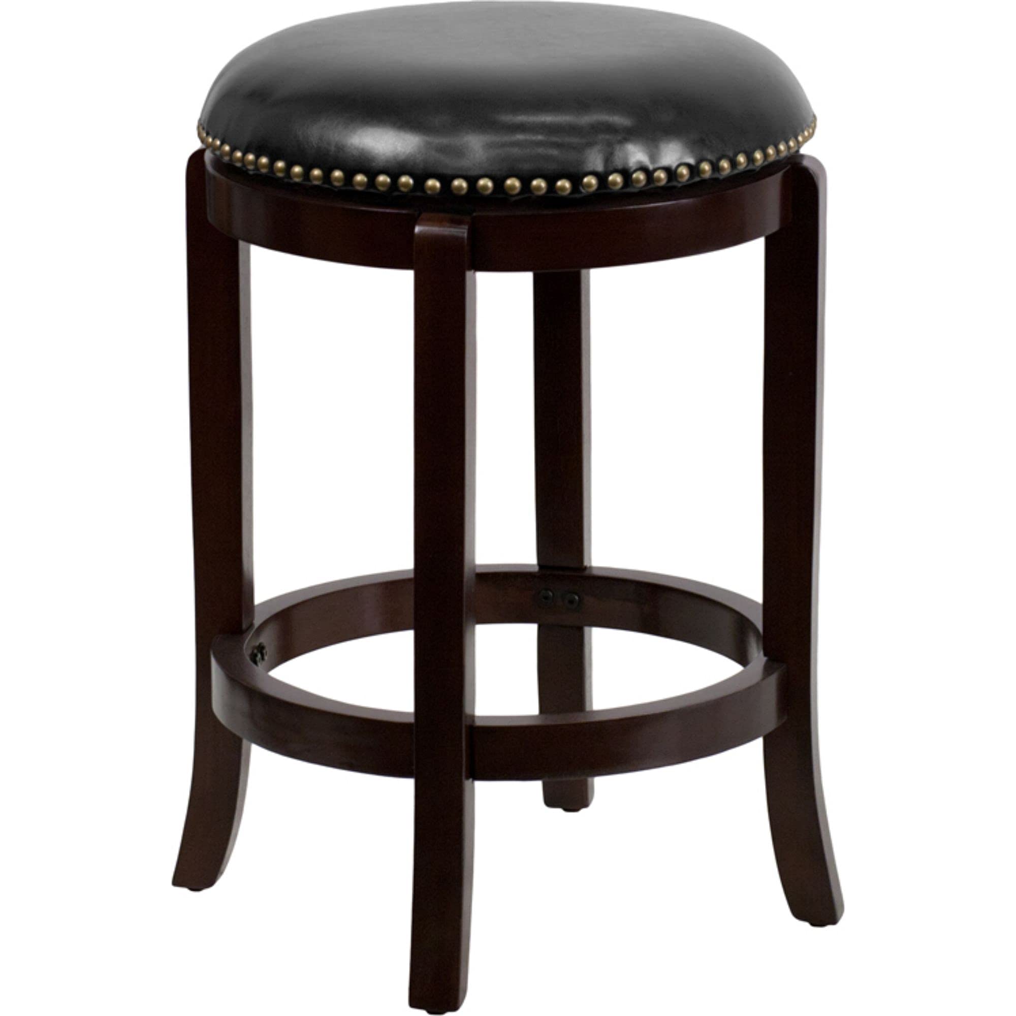 Flash Furniture Margaret 24'' High Backless Cappuccino Wood Counter Height Stool With Black Leathersoft Swivel Seat