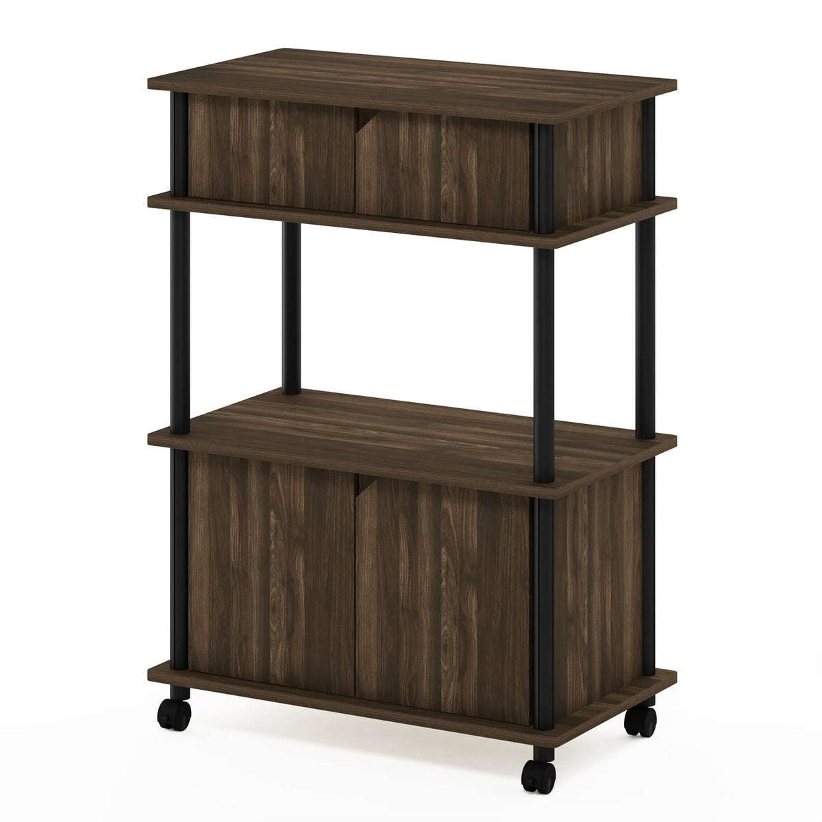 Furinno Turn-N-Tube Kitchen Storage Cart with Cabinet and Lockable Wheels, Columbia Walnut/Black