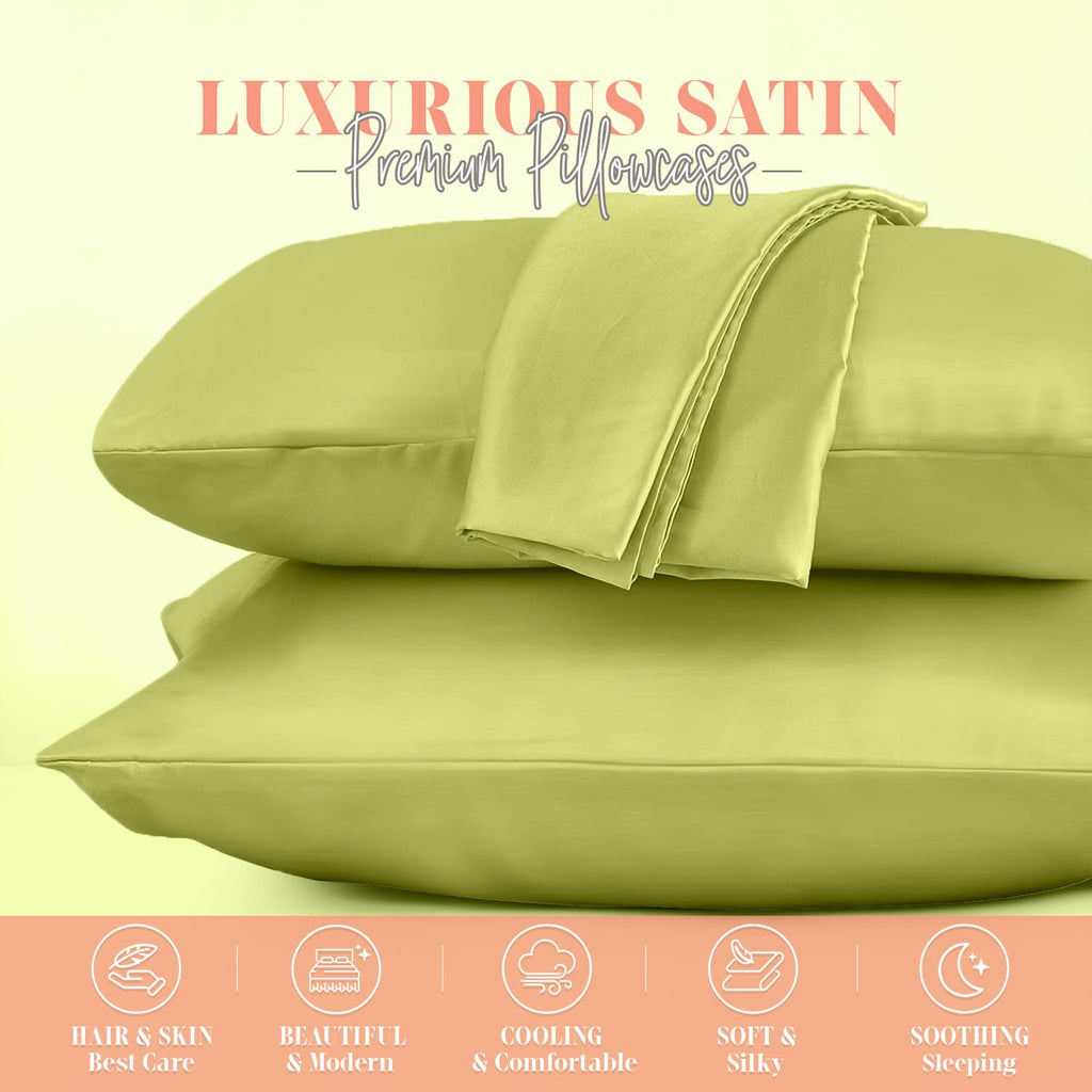 Elegant Comfort Silky And Luxurious 2-Piece Satin Pillowcase Set For Healthier Skin And Hair, Hidden Zipper Closure And Beautifully Packaged, Satin Pillowcase Set, Standard/Queen, Pistachio Green