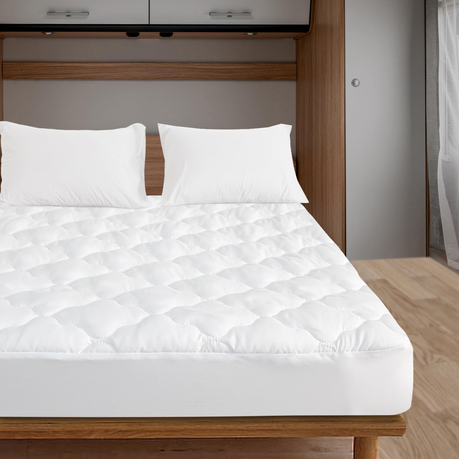 Rv Short King Mattres Protector Pad Waterproof Quilted 72'' X 80'', Soft & Cooling Rv King Mattress Topper Cover Fitted For Camp