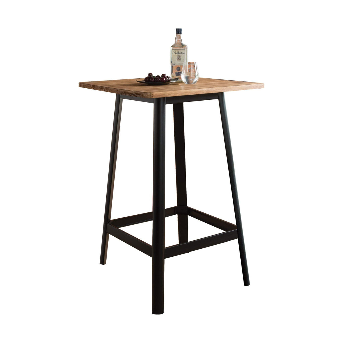 HomeRoots Natural & Black Wood Square Natural and Black High Top Bar Table