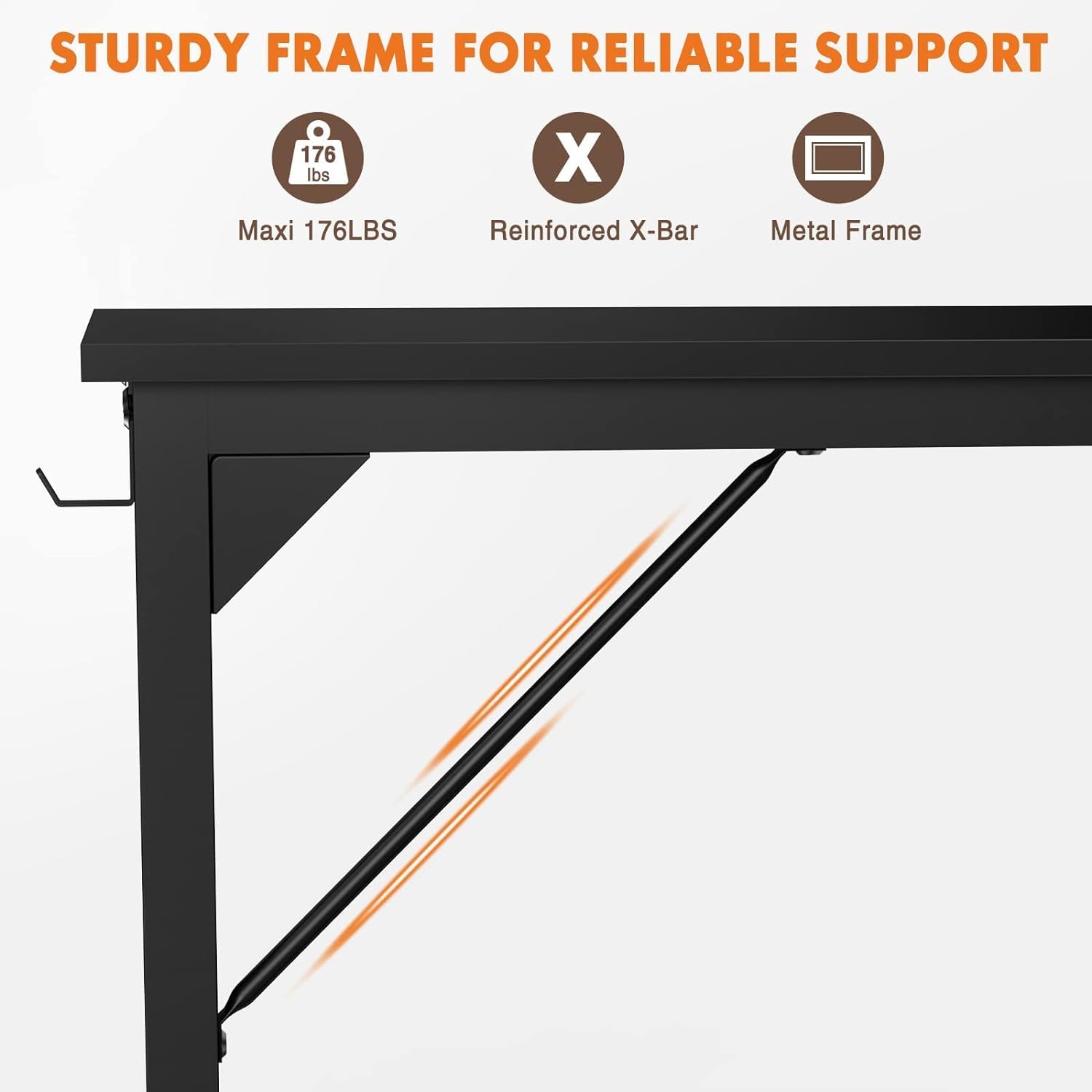 Sweetcrispy Computer Office Desk 55 Inch Student Kids Study Writing Work With Headphone Hooks & Storage Bag Modern Simple Pc Home Bedroom Table - Black