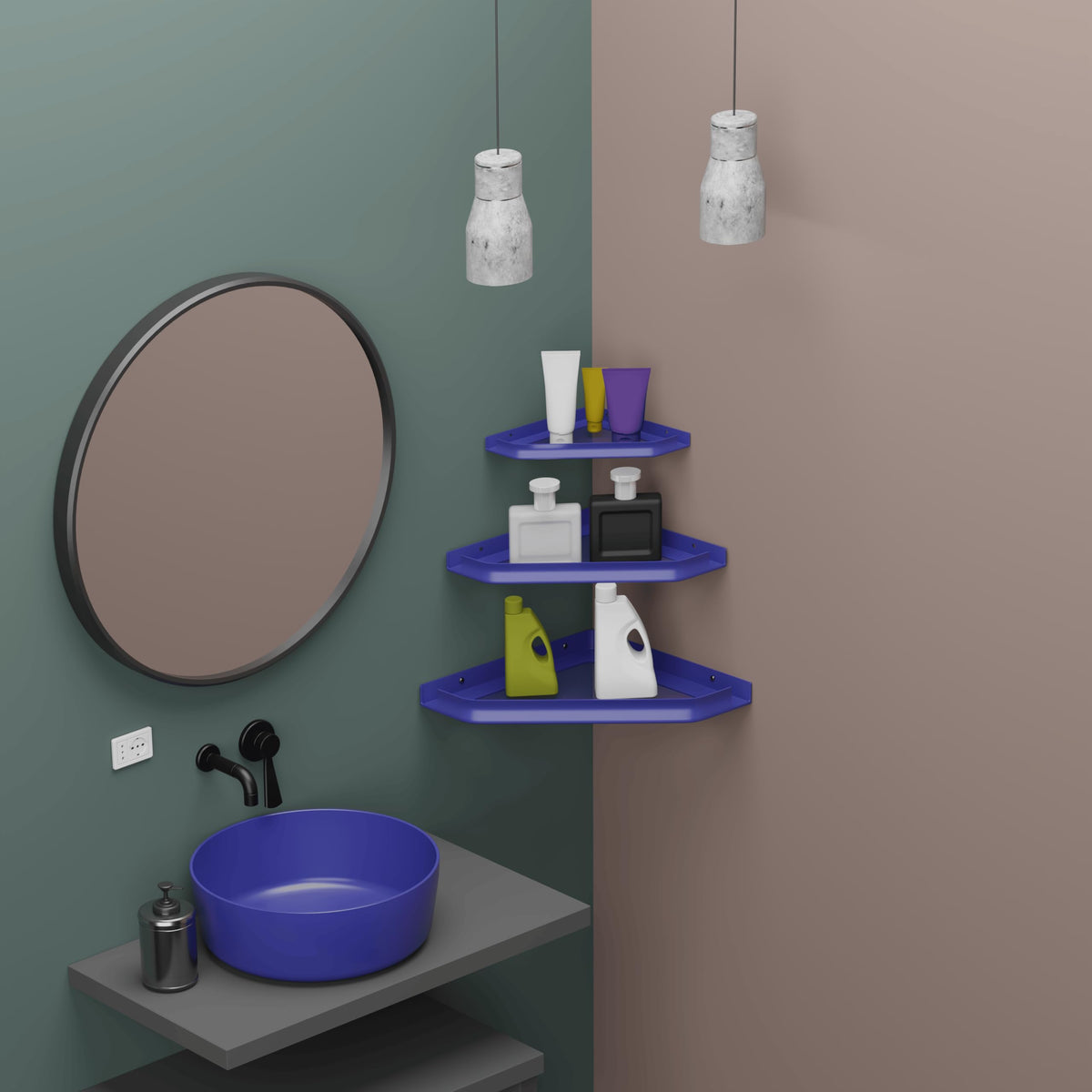 iSTAR Plastic Triangular Corner Wall Mounted Shelf Rack | Unbreakable Multipurpose Bathroom Kitchen Storage Stand for Shampoo, B