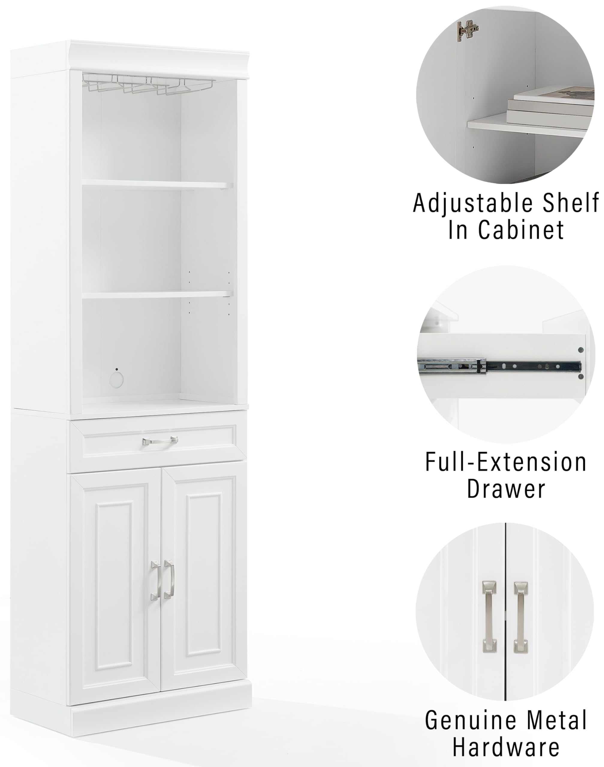 Crosley Furniture Stanton Wine, Liquor, Coffee Bar Cabinet with Storage Shelves and Drawers, White