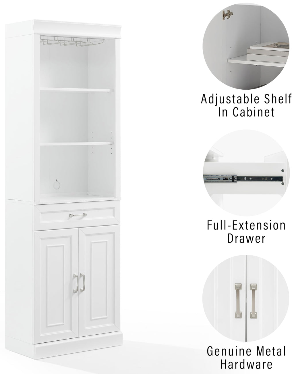 Crosley Furniture Stanton Wine, Liquor, Coffee Bar Cabinet with Storage Shelves and Drawers, White