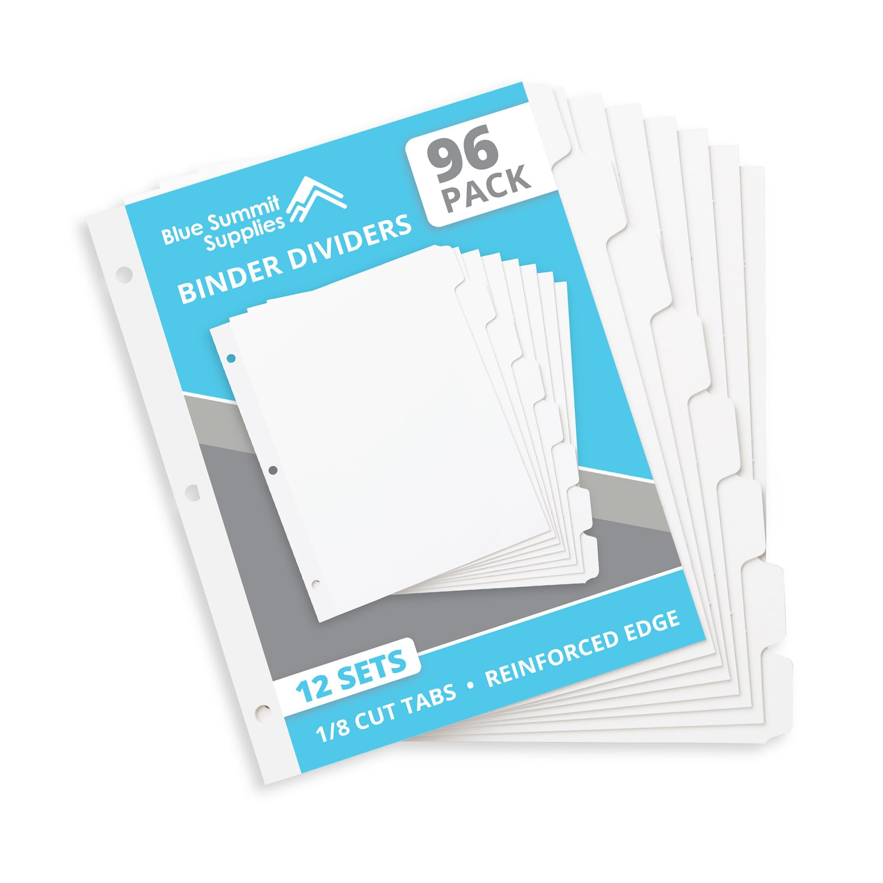 Blue Summit 3 Ring Binder Dividers With Tabs, Reinforced Edge, 1/8 Cut, Letter Size, 8 Tab Dividers For 3 Ring Binder Bulk, Whit