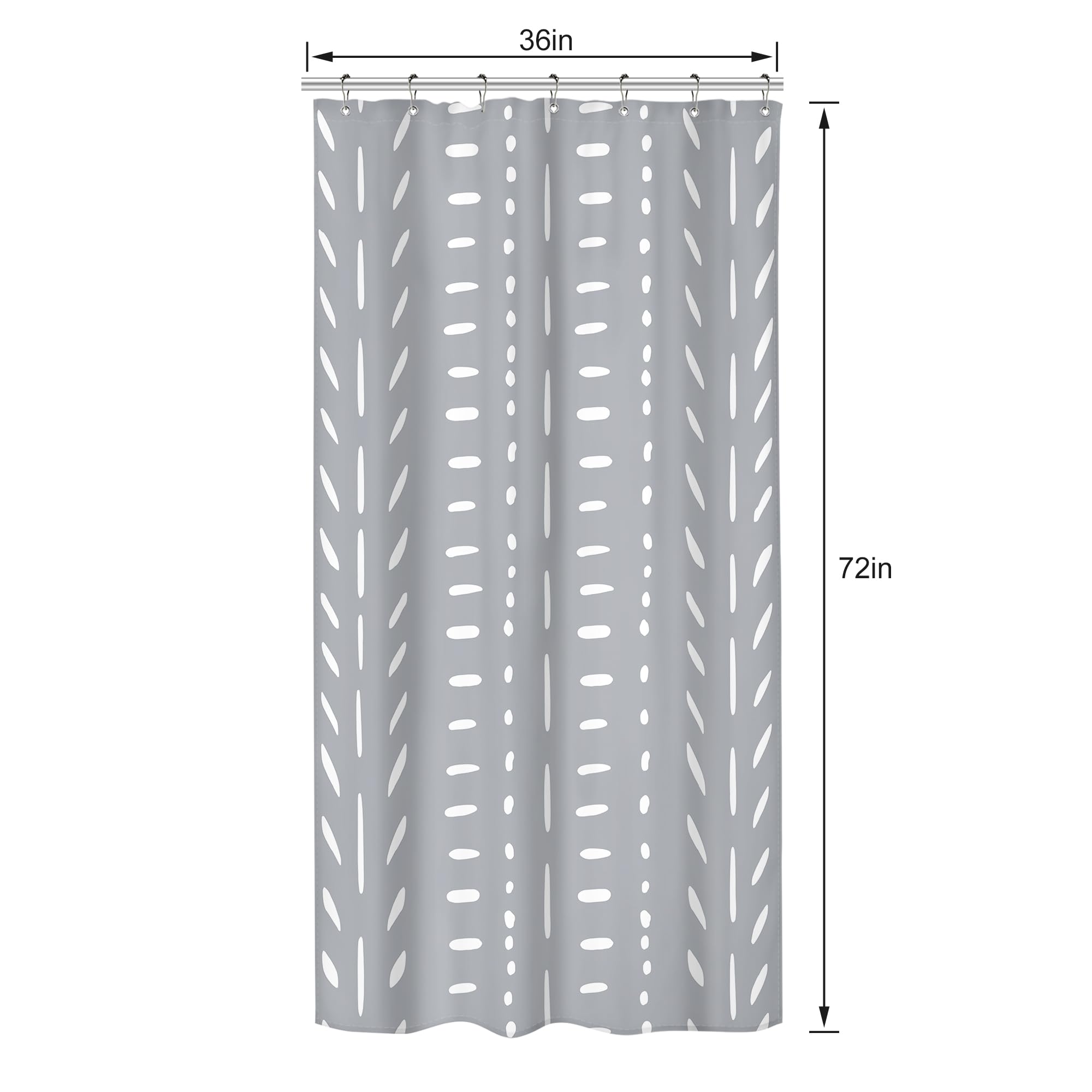 Riyidecor Stall Small Boho Gray Half Size Shower Curtain Chevron Herringbone Striped Geometric 36Wx72H Inch Single Narrow Tiny W