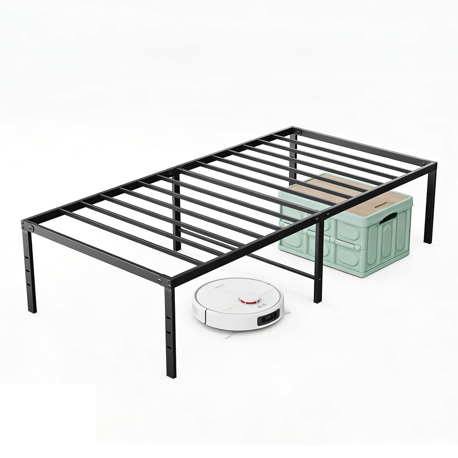 Sweetcrispy Twin XL Size 16 Inch Platform Bed Frame, Heavy Duty Metal Foundation Frame, Noise-Free Sturdy Steel Slats, Underbed 