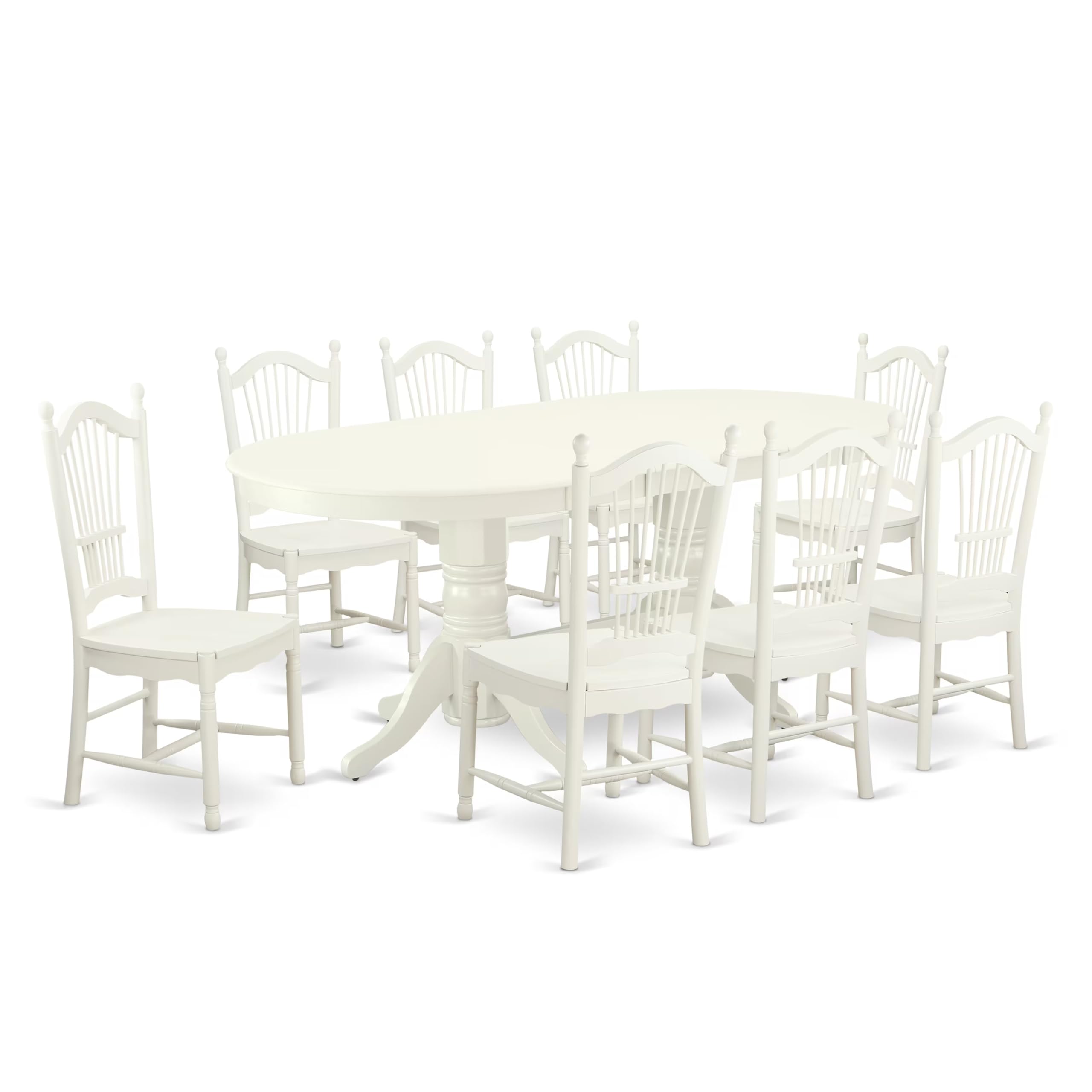 East West Furniture Vado9-Lwh-W 9 Piece Dining Room Table Set Includes An Oval Wooden Table With Butterfly Leaf And 8 Kitchen Dining Chairs, 40X76 Inch, Linen White