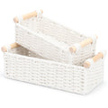 Boho Cotton Rope Storage Baskets Set of 2, Woven Wicker Organizer Bins with Wooden Handles, Small Decorative Boxes for Organizin