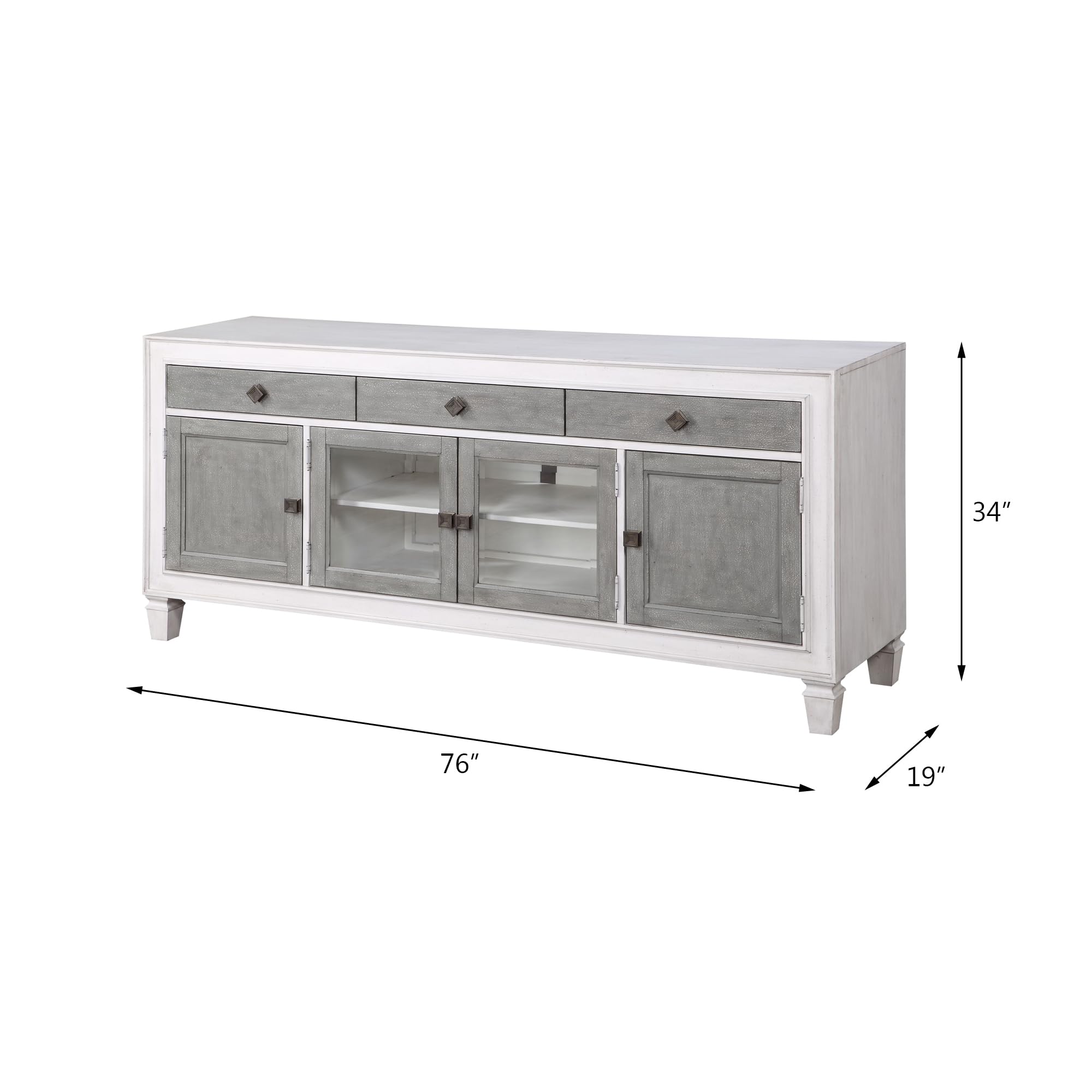 Acme Katia Wooden Rectangular TV Stand with 4-Doors in Rustic Gray and White