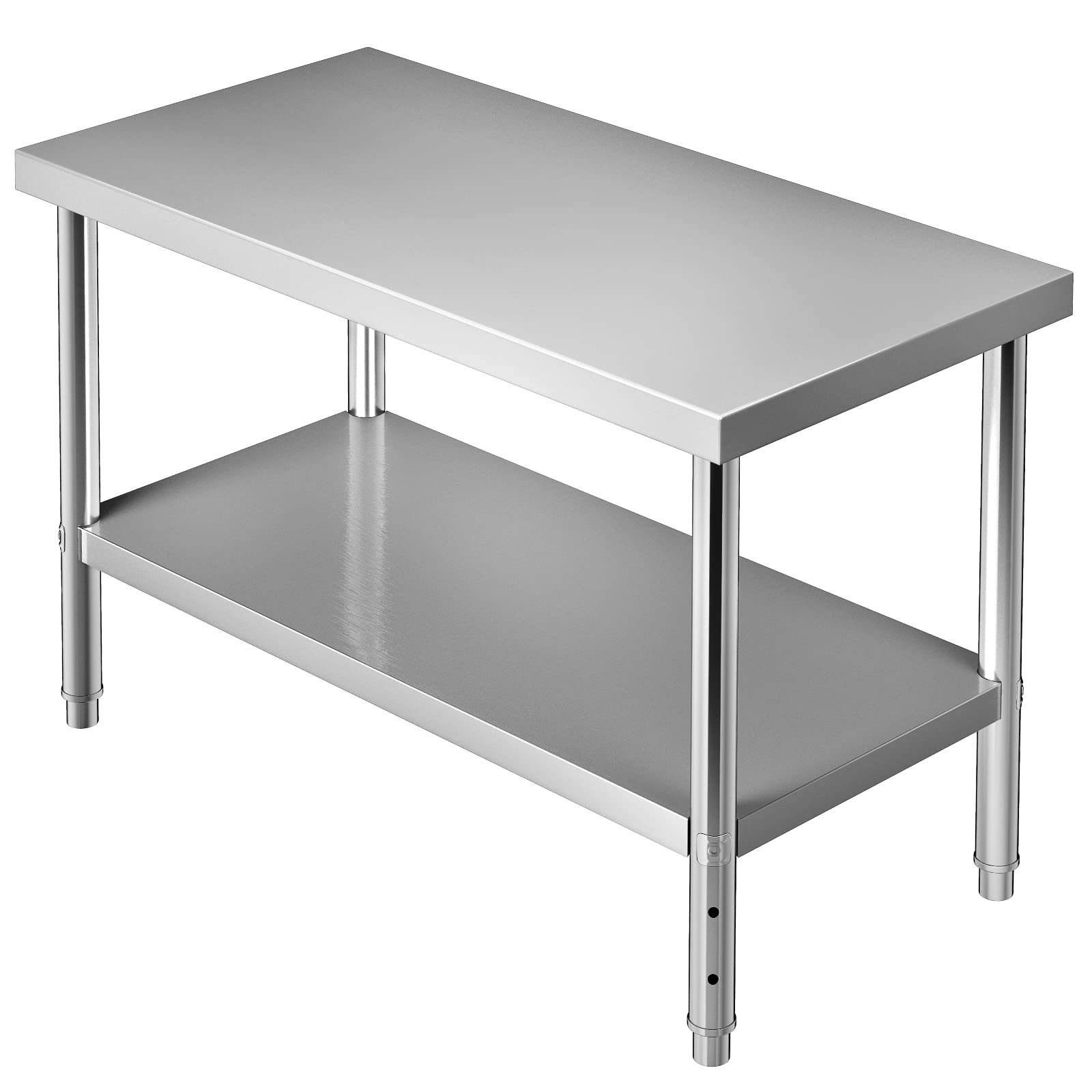 VEVOR Stainless Steel Prep Table, 48 x 24 x 34 Inch, 550lbs Load Capacity Heavy Duty Metal Worktable with Adjustable Undershelf,