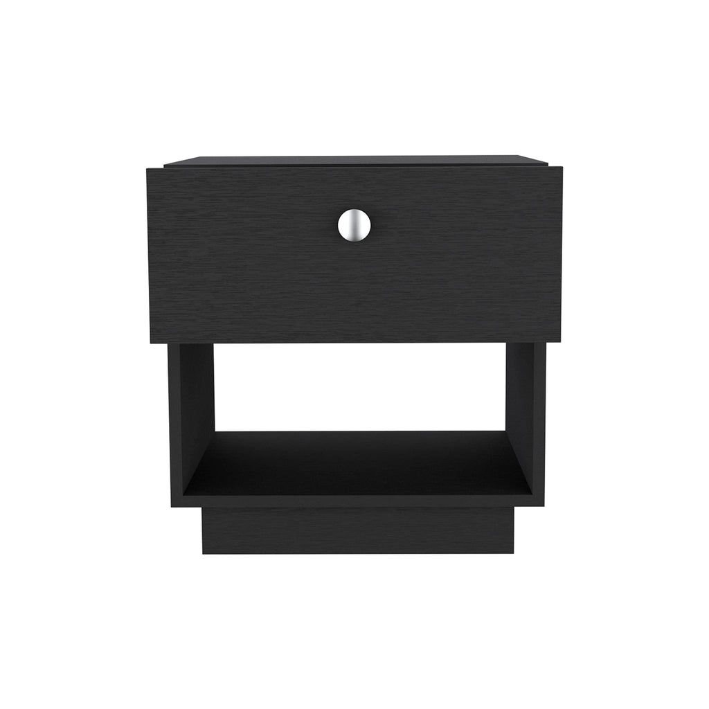 Single Drawer Nightstand 19" H with Open Storage Shelf, Black