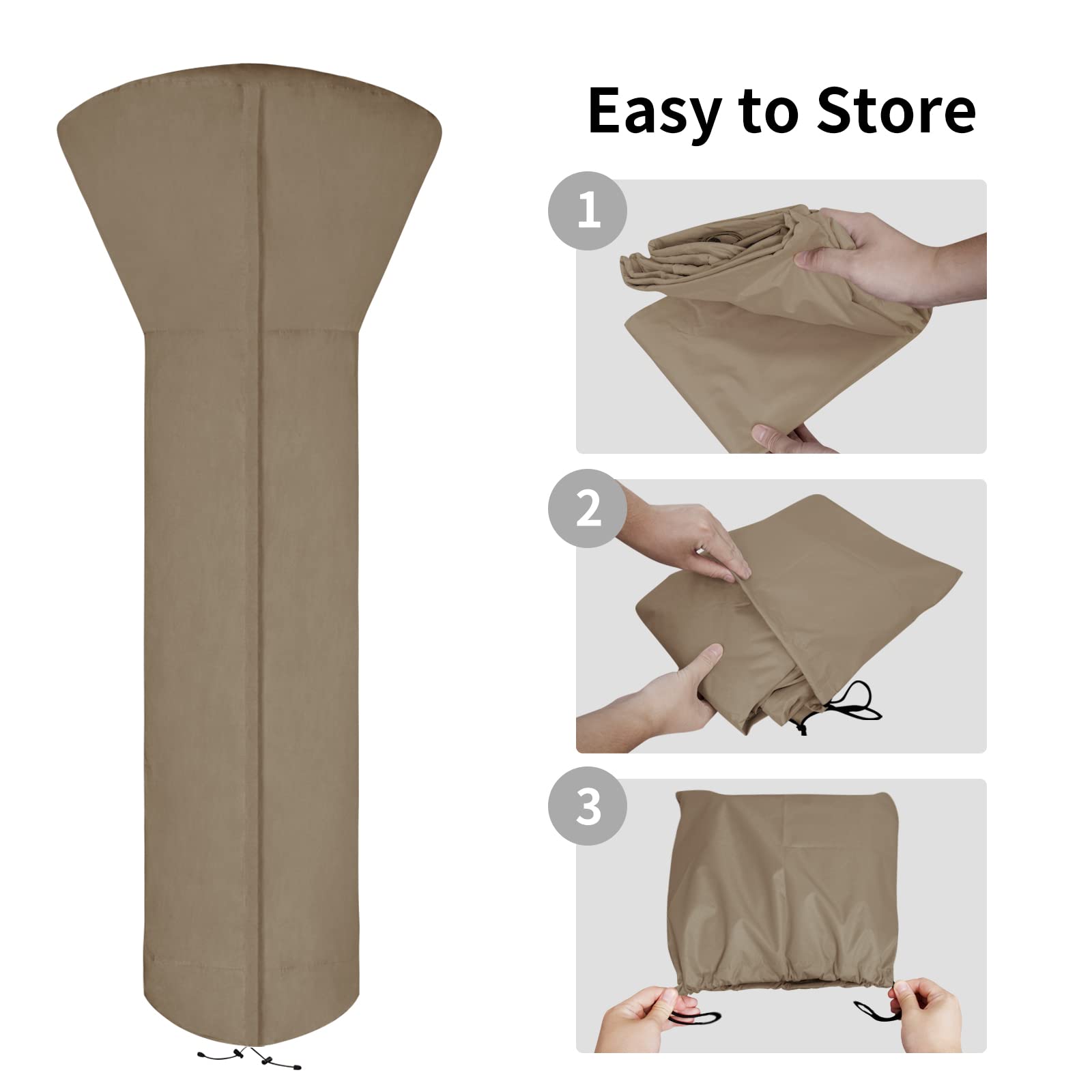 Easy-Going Patio Heater Cover With Zipper And Storage Bag, Waterproof Outdoor Heater Cover Dustproof, Uv-Resisant, Wind-Resistant (89'H X 33'D X 19'B, Camel)