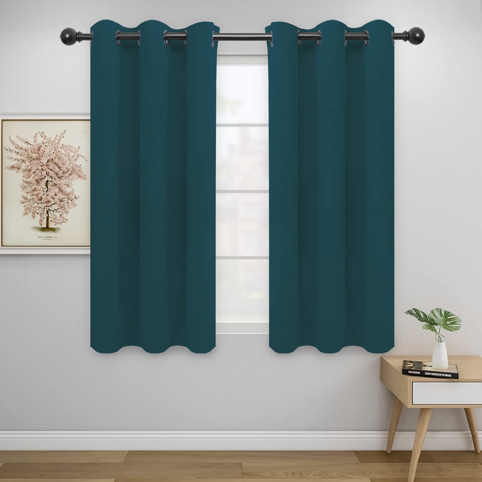 Easy-Going Blackout Curtains For Bedroom, Solid Thermal Insulated Grommet And Noise Reduction Window Drapes, Room Darkening Curtains For Living Room, 2 Panels (42X54 In, Peacock Blue)