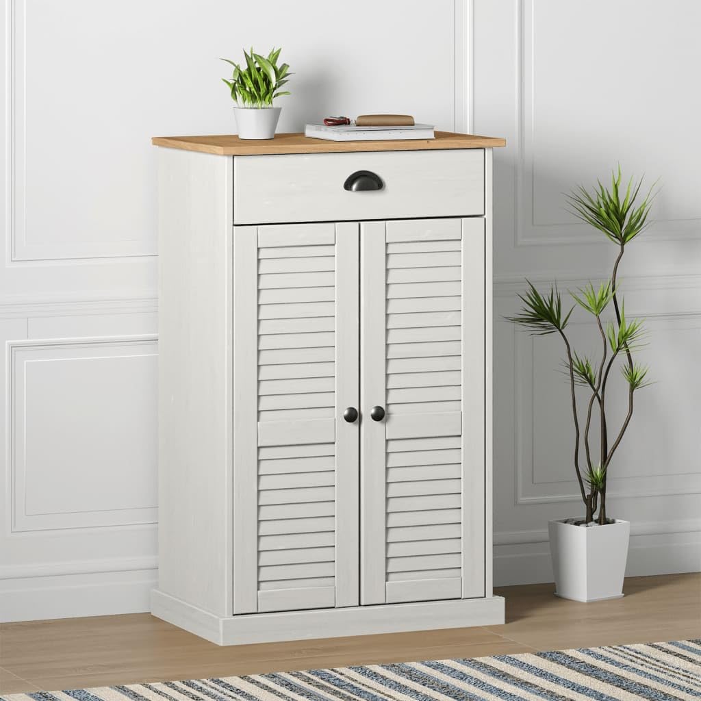 Vidaxl Shoe Cabinet Vigo White 23.6''X13.8''X37.8'' Solid Wood Pine