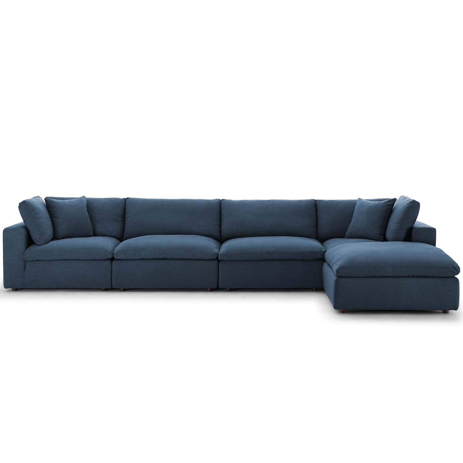 Modway Commix Down Filled Overstuffed 5 Piece Sectional Sofa Set, Seating For 4-Ottoman, Gray