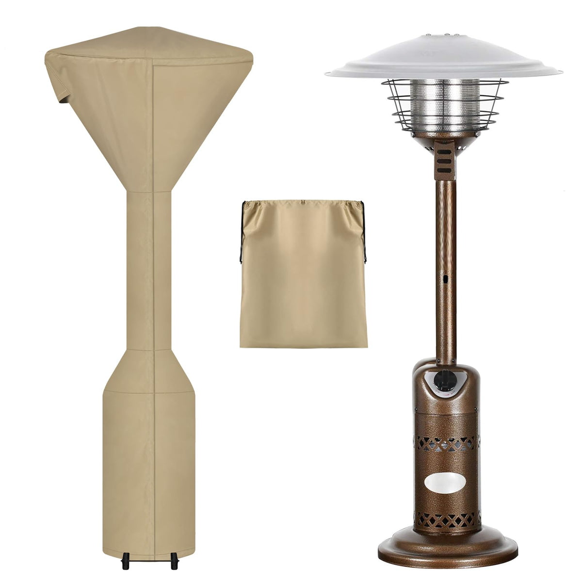 Outdoorlines Waterproof Outdoor Patio Heater Covers With Zipper And Storage Bag, Dust-Proof Uv-Resistant Windproof Propane Heavy Duty Heater Cover For Standing Heater, 1 Pack-95Hx34Dx19B Inch Camel
