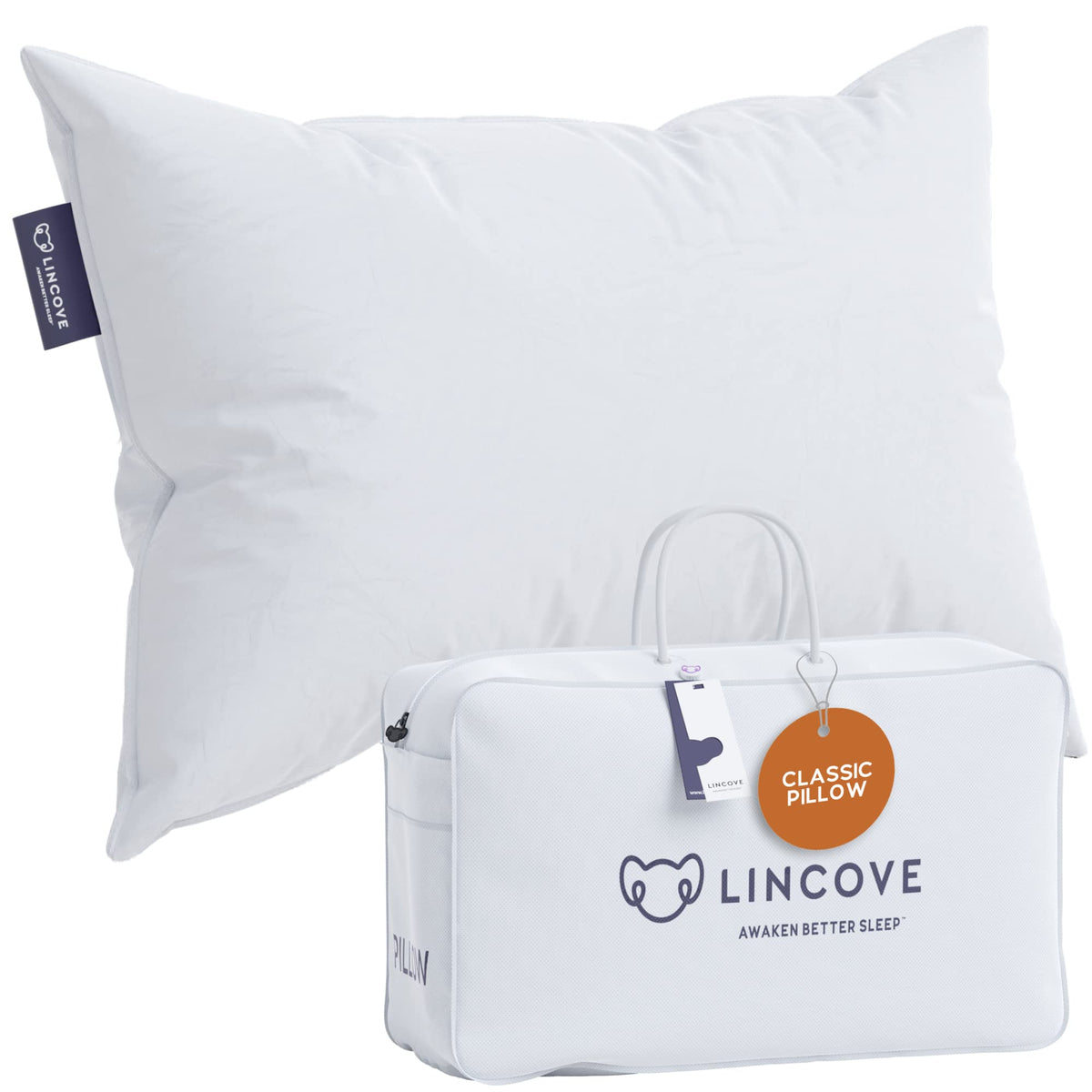 Lincove Down And Feather Luxury Hotel Collection Bed Pillows For Sleeping Made In The Usa - 100% Cotton Shell, 600 Thread Count