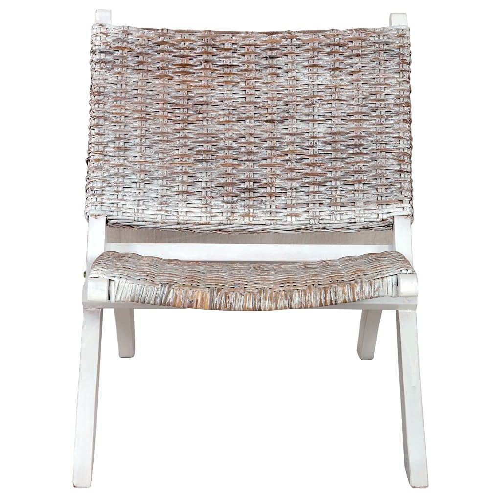 vidaXL Kubu Rattan Farmhouse Relaxing Chair - Solid Mahogany Frame, Natural White | Aesthetic Blend of Style and Comfort