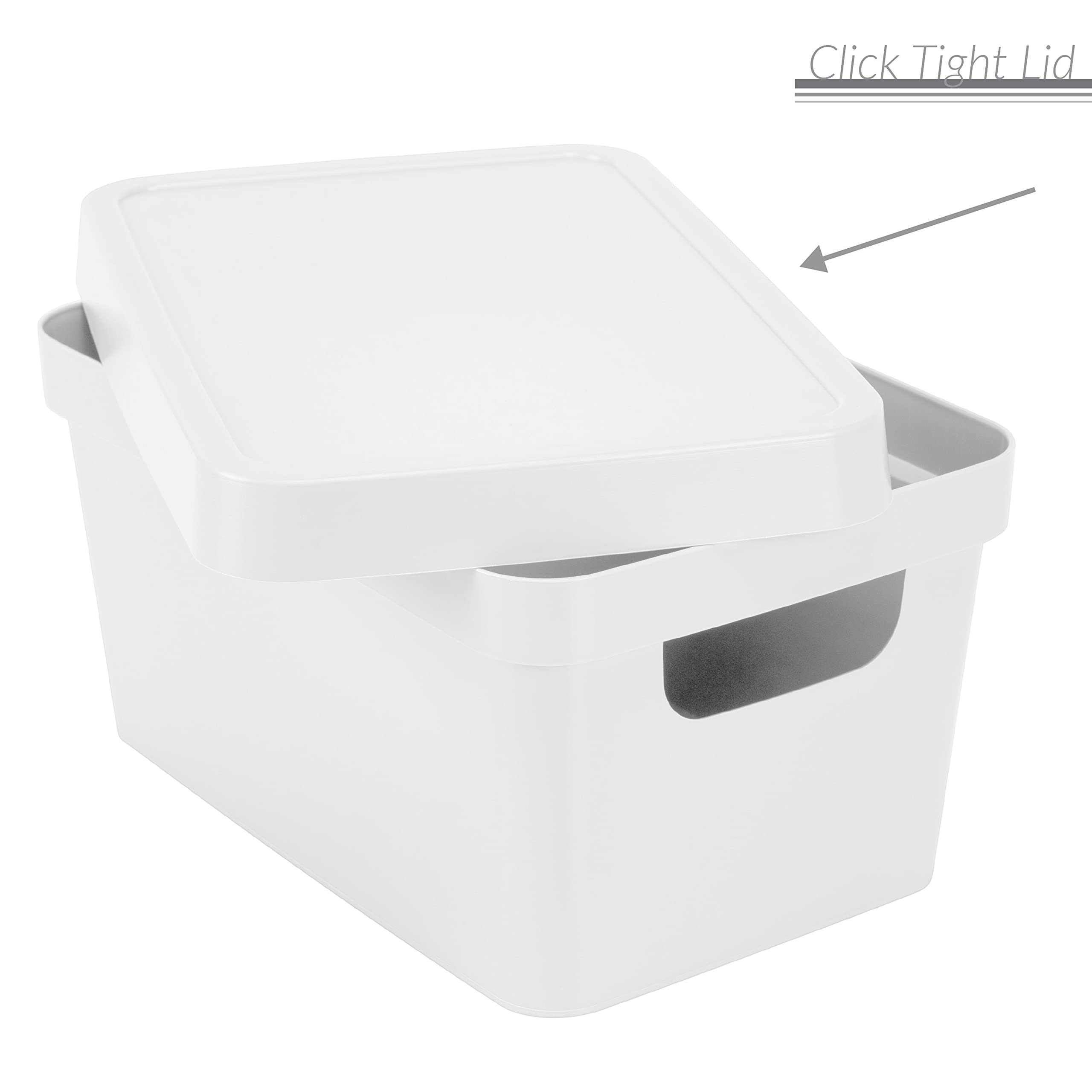 Simplify Small Vinto Storage Box, White, Click Tight Lid, Stackable, 9.76 x 6.69 x 4.84, Home Organization with 2 Handles,