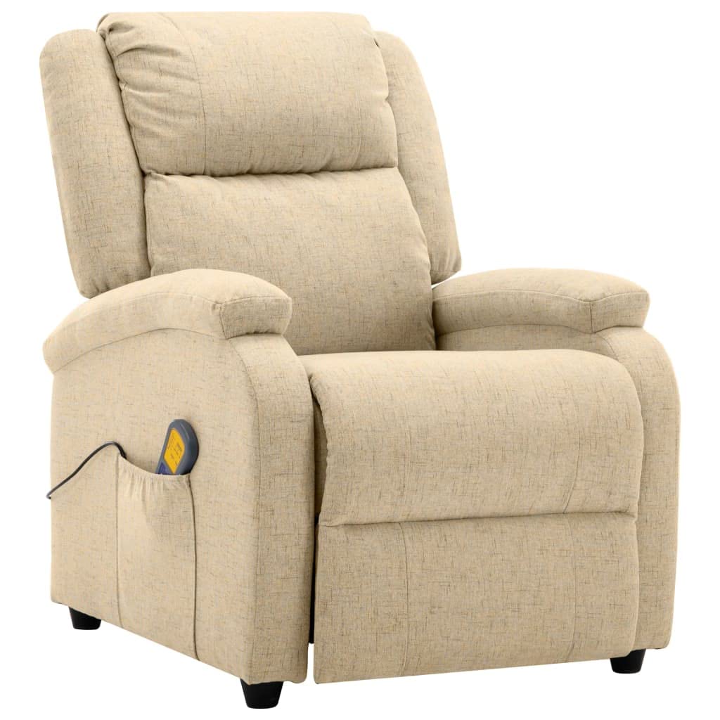 vidaXL Massage Recliner Chair, Comfortable and Adjustable with Vibration Massage- Cream Polyester Fabric Upholstery with Side Pocket