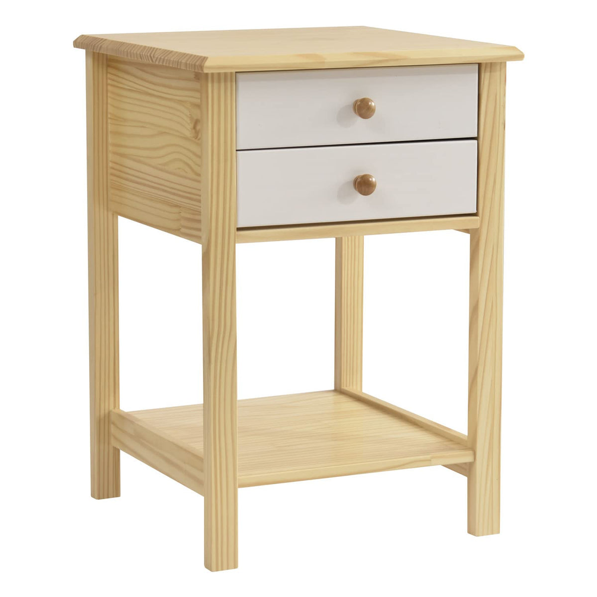 WPFurniture Solid Pine Wood 2 Drawer Nightstand in White & Natural