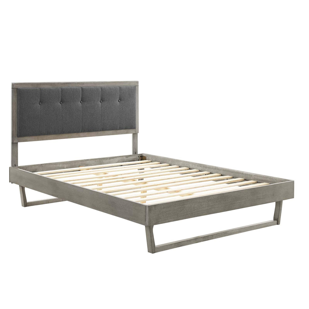 Modway Willow Wood Platform Bed With Angular Frame, Queen, Gray Charcoal