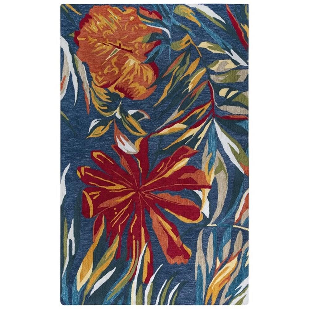 Mirage 5' X 7'6&quot; Floral Blue/White/Red/Orange/Green/Blue Hand Tufted Rug