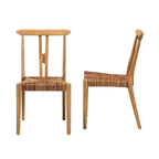 Bali & pari Artha Modern Bohemian Natural Brown Teak Wood and Seagrass 2-Piece Dining Chair Set
