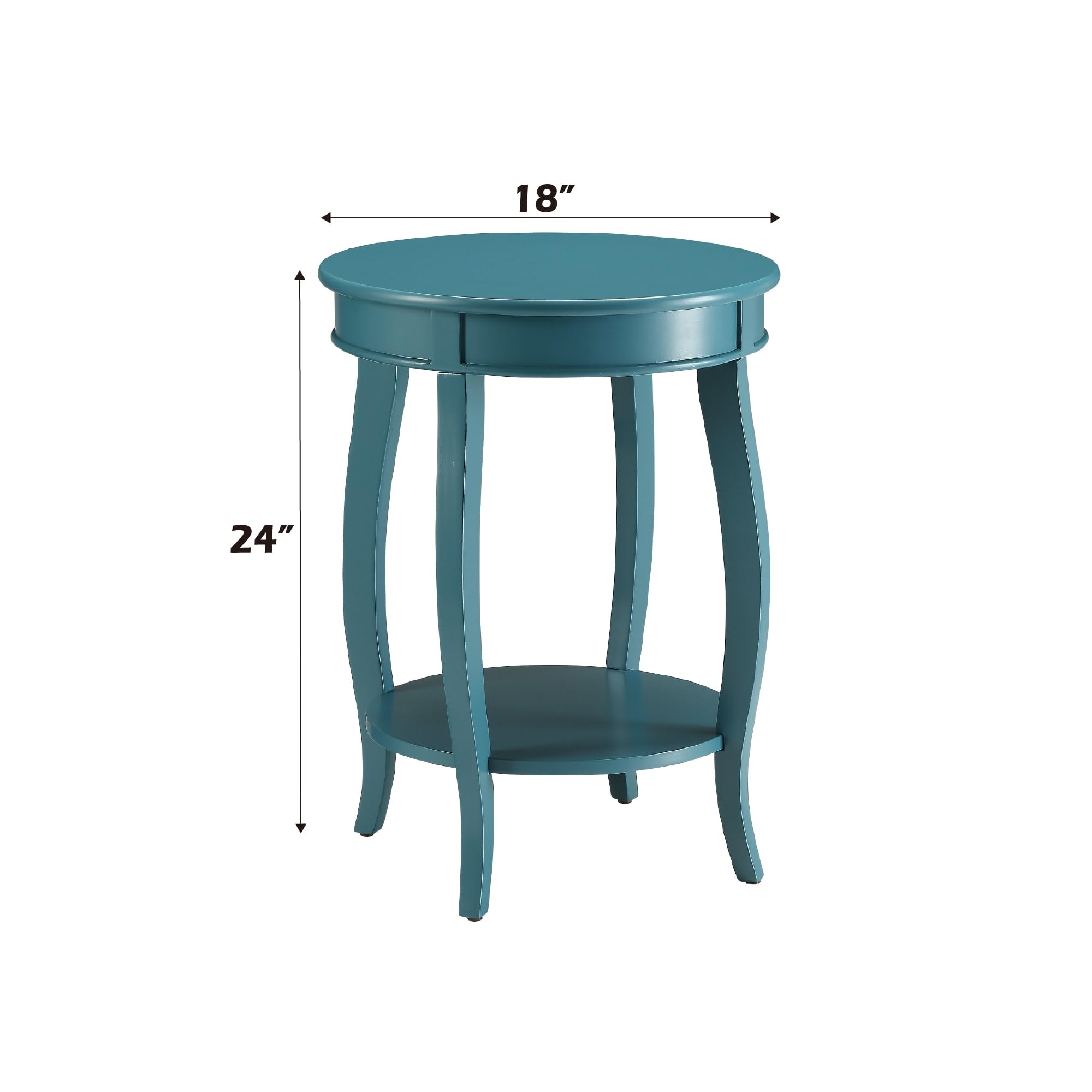 Acme Aberta Wooden Round End Table With Bottom Shelf In Teal
